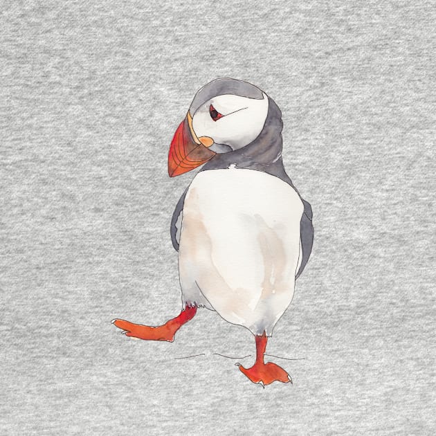 Dancing puffin watercolor illustration by kittyvdheuvel